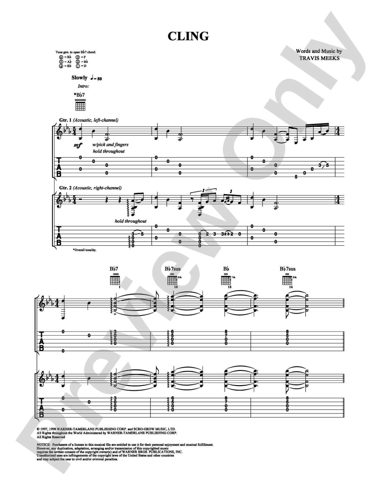Cling: Guitar TAB Digital Sheet Music