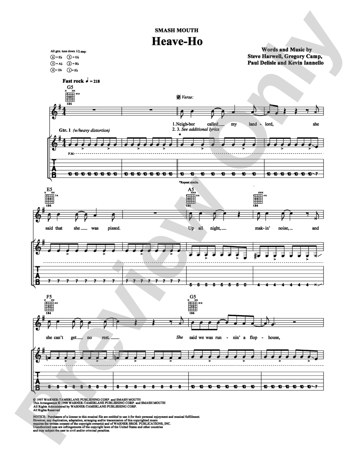 Heave-Ho: Guitar TAB Digital Sheet Music