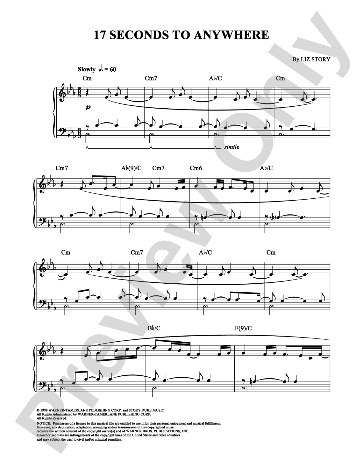 17 Seconds To Anywhere: Piano Digital Sheet Music