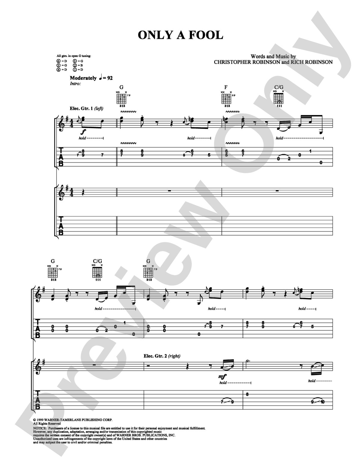 Only a Fool: Guitar TAB Digital Sheet Music