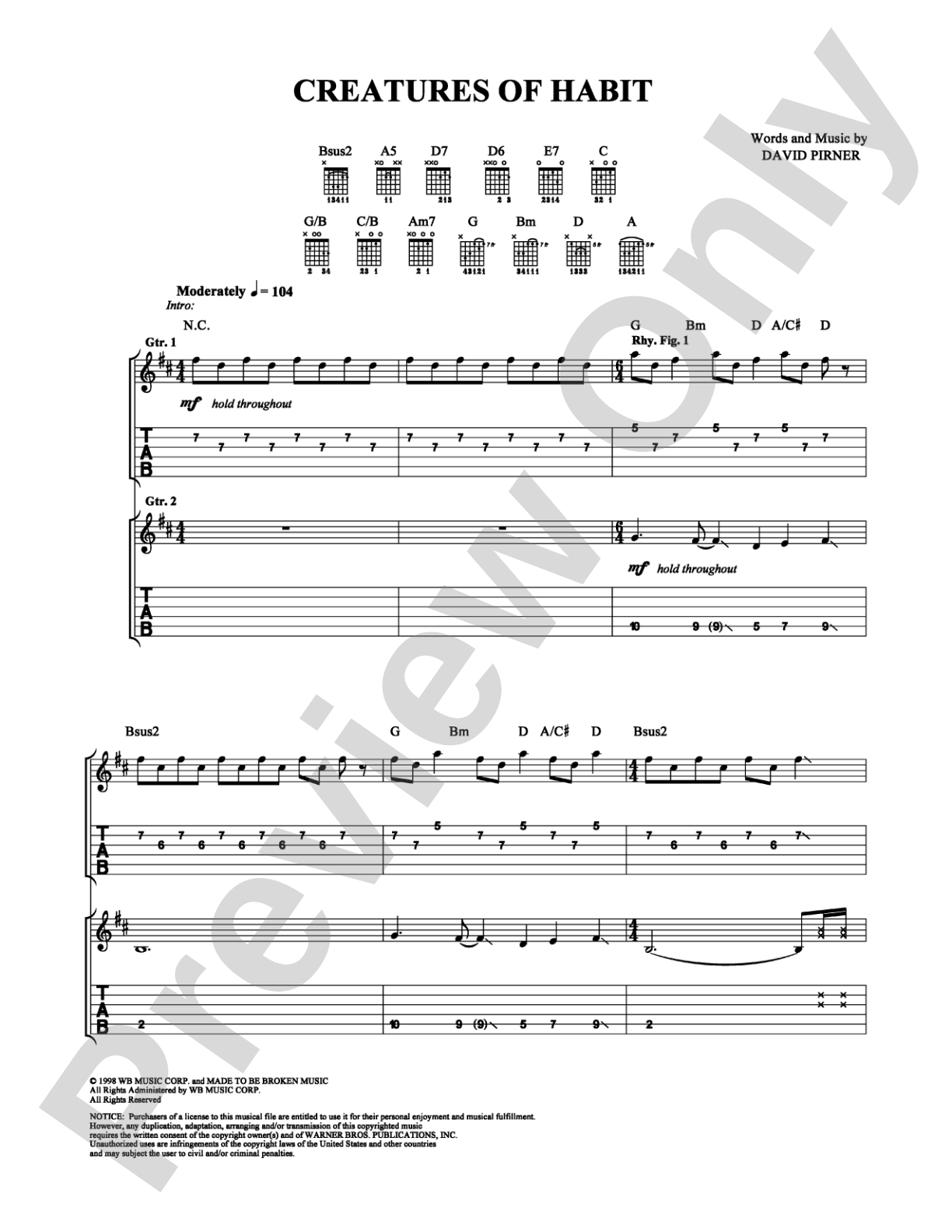 Creatures of Habit: Guitar TAB Digital Sheet Music