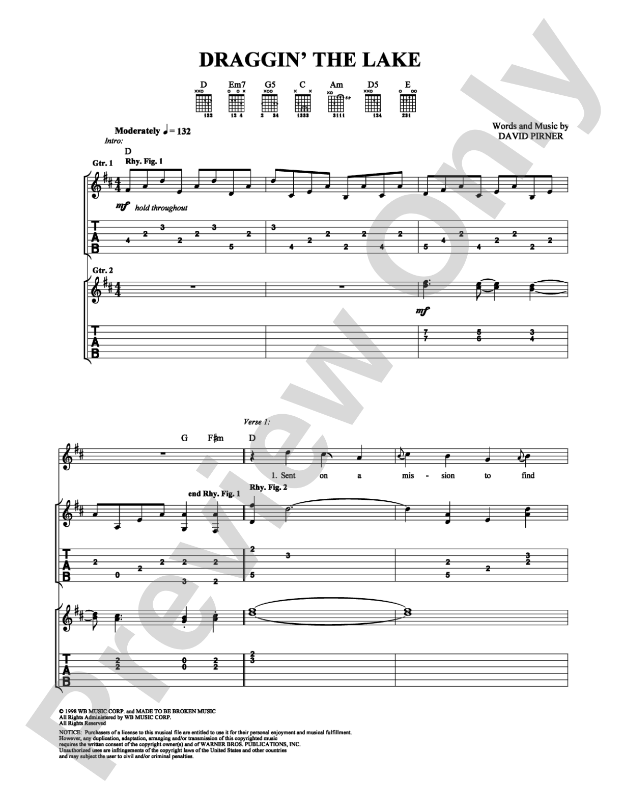Draggin' the Lake: Guitar TAB Digital Sheet Music