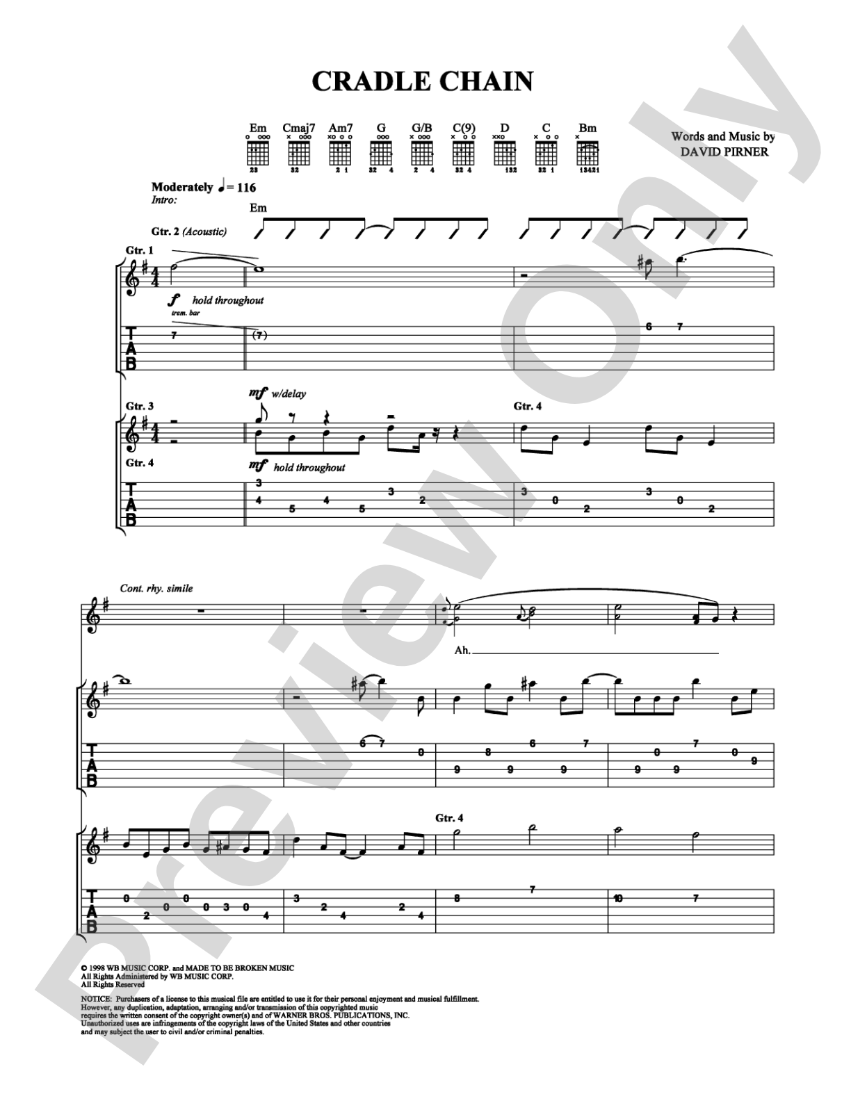 Cradle Chain: Guitar TAB Digital Sheet Music