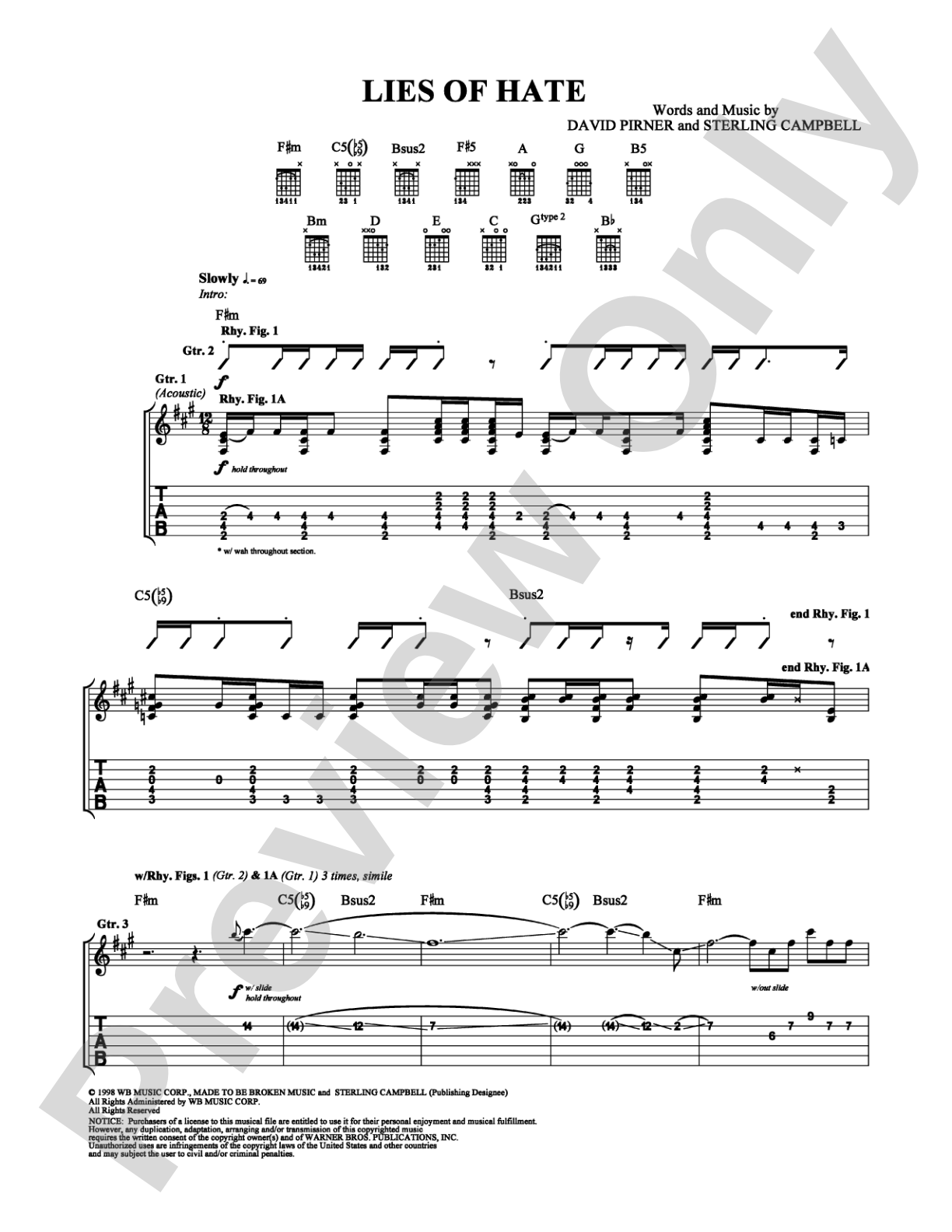 Lies of Hate: Guitar TAB Digital Sheet Music