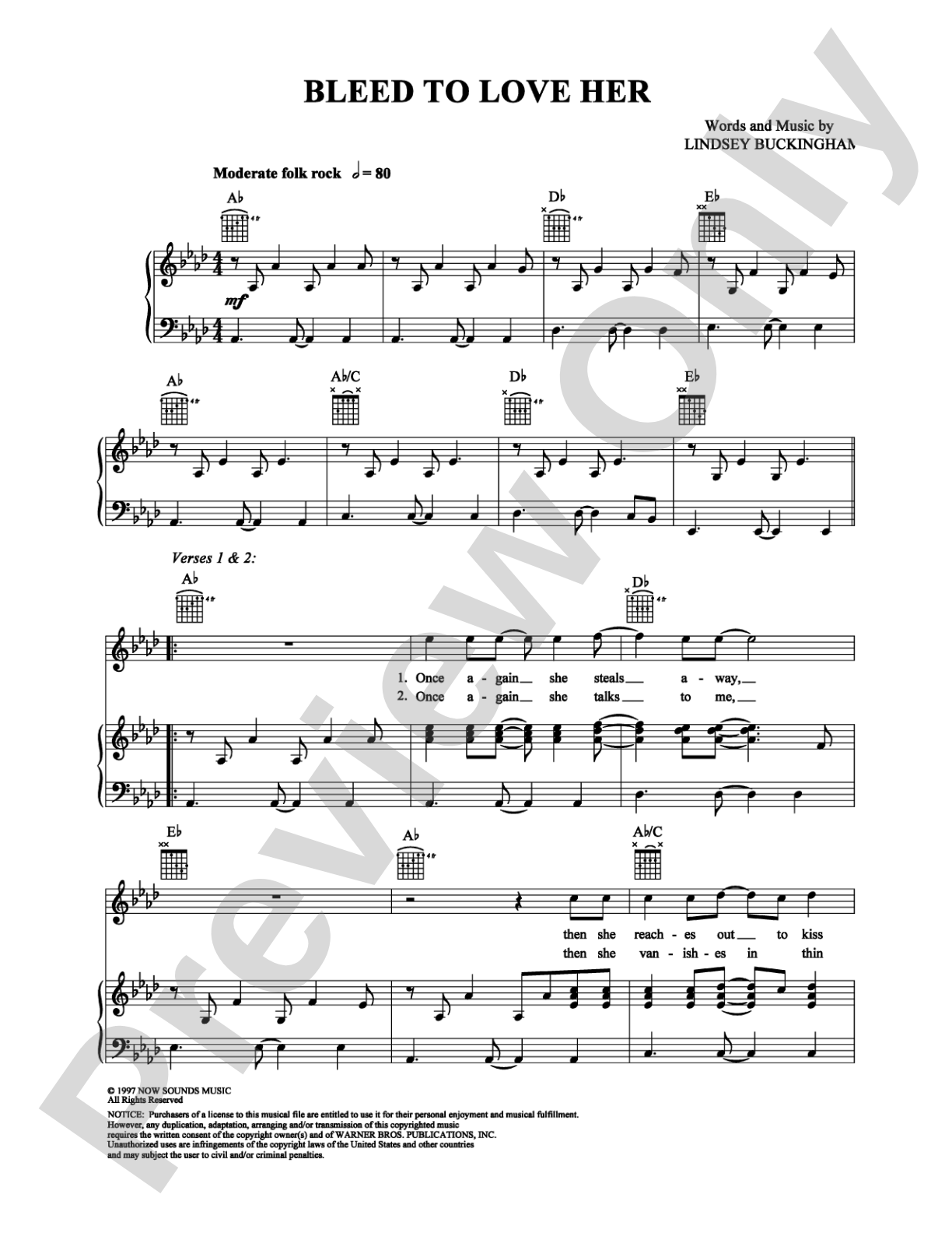 Bleed to Love Her: Piano/Vocal/Chords Digital Sheet Music