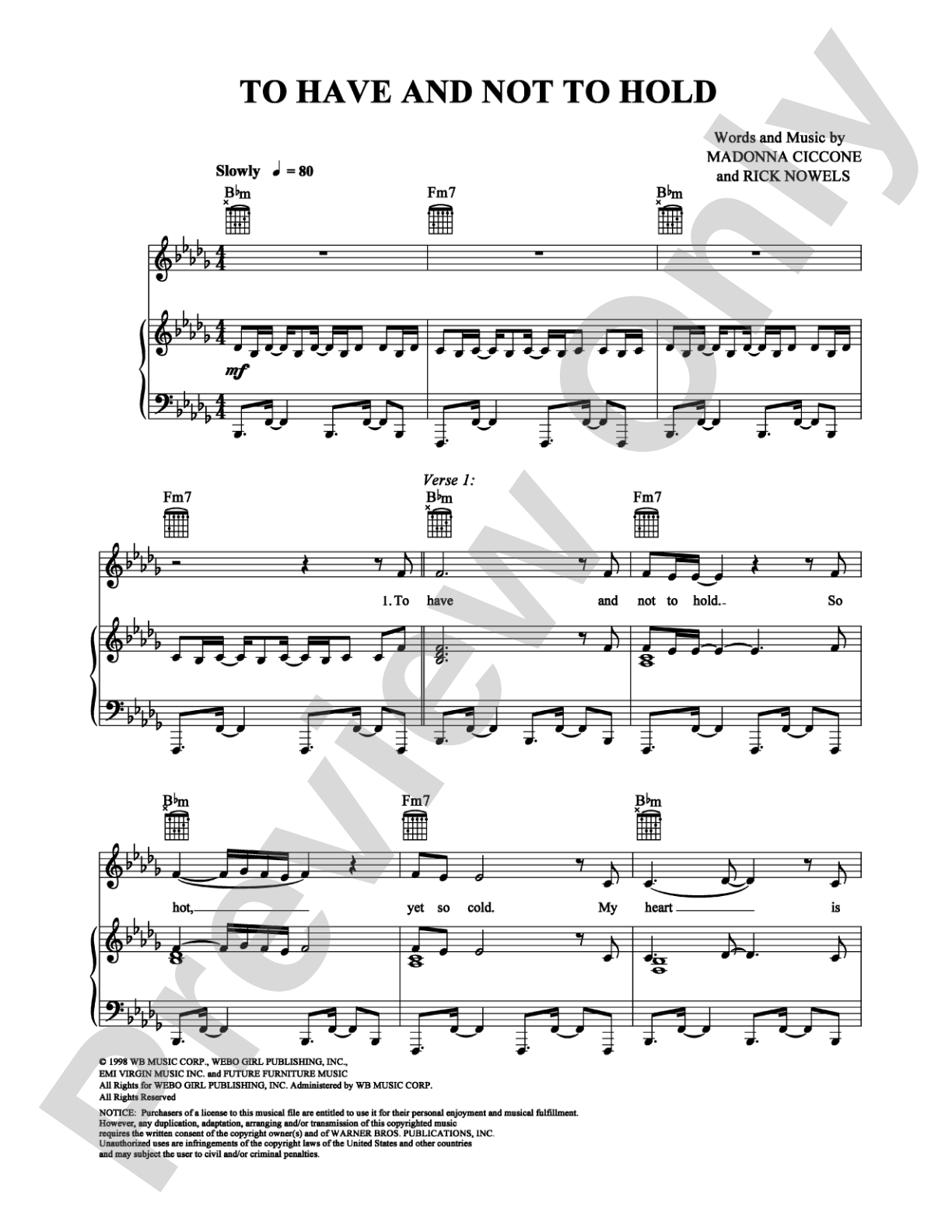 To Have and Not To Hold: Piano/Vocal/Chords Digital Sheet Music