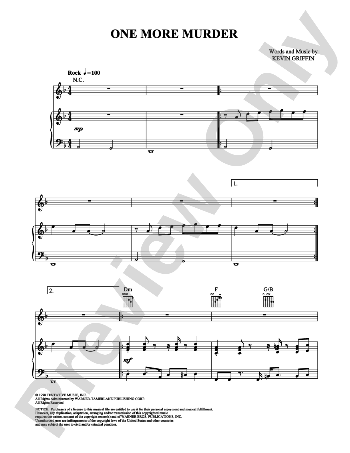 One More Murder: Piano/Vocal/Chords Digital Sheet Music