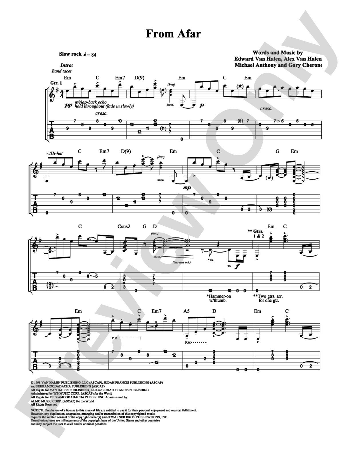 From Afar: Guitar TAB Digital Sheet Music