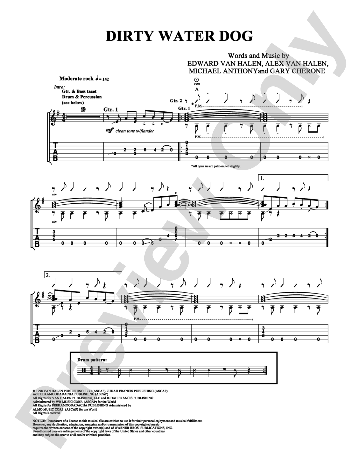 Dirty Water Dog: Guitar TAB Digital Sheet Music