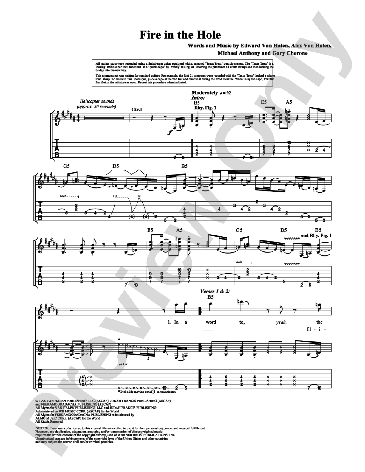 Fire in the Hole: Guitar TAB Digital Sheet Music