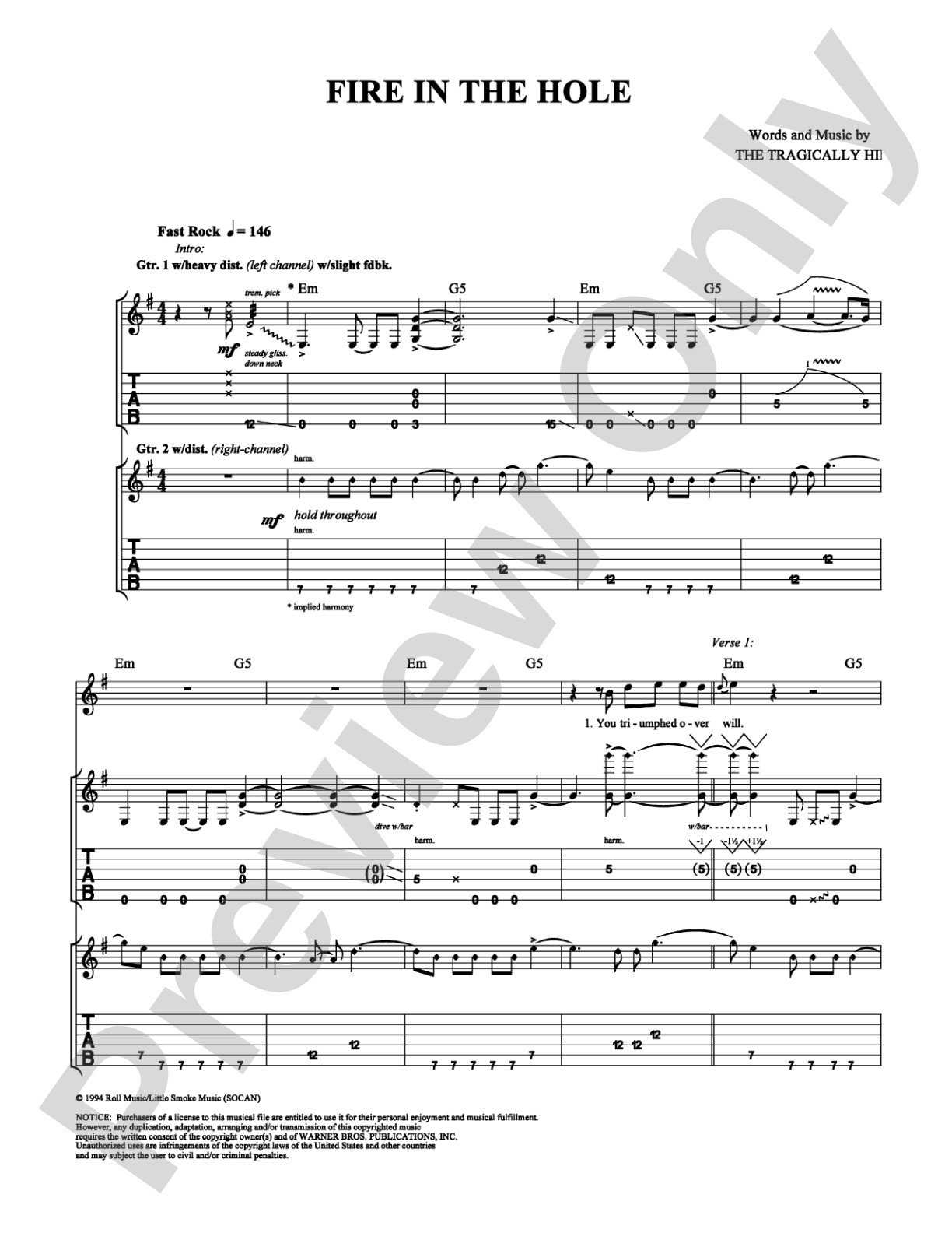 Fire in the Hole: Guitar TAB Digital Sheet Music