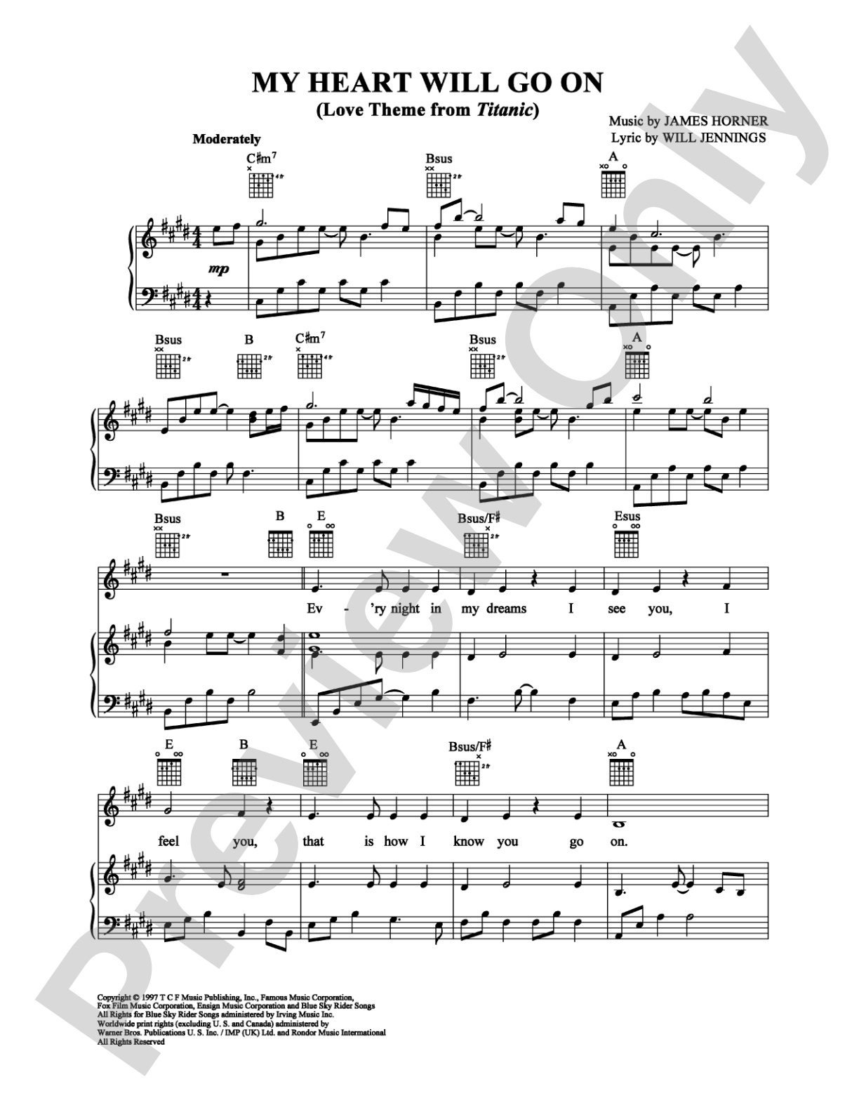 My Heart Will Go On (Love Theme from "Titanic"): Piano/Vocal/Chords Digital Sheet Music