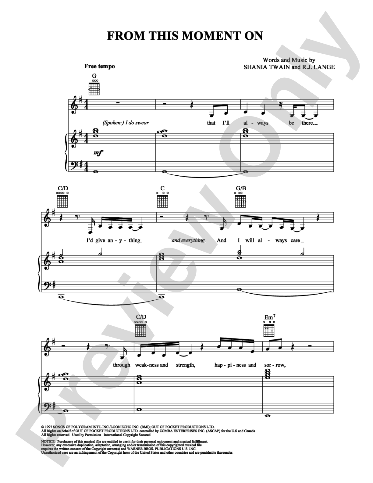From This Moment On: Piano/Vocal/Chords Digital Sheet Music