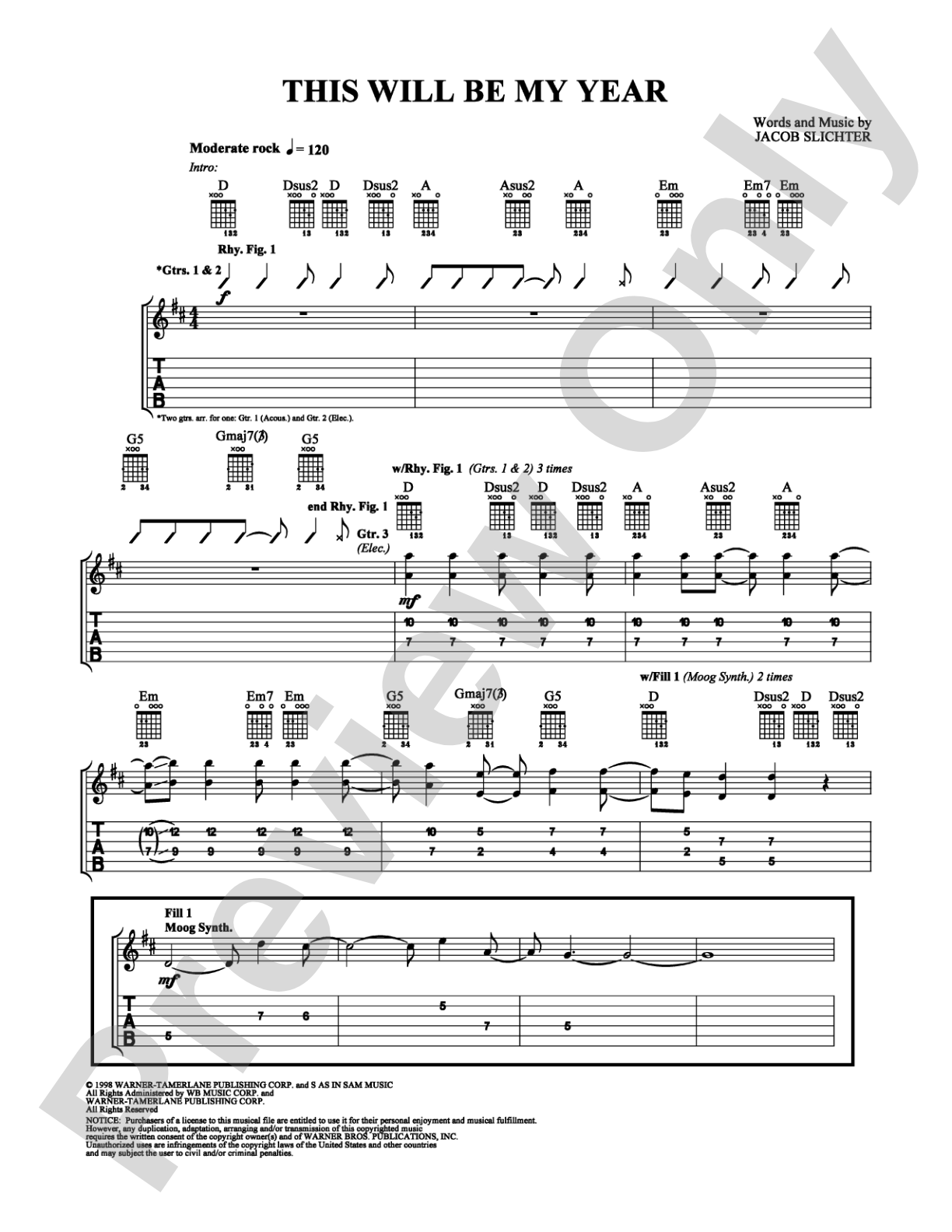 This Will Be My Year: Guitar TAB Digital Sheet Music