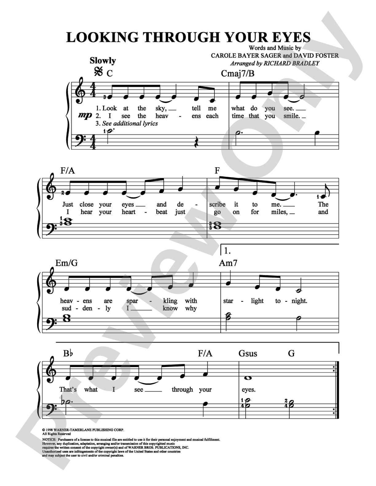 Looking Through Your Eyes: Easy Piano Digital Sheet Music