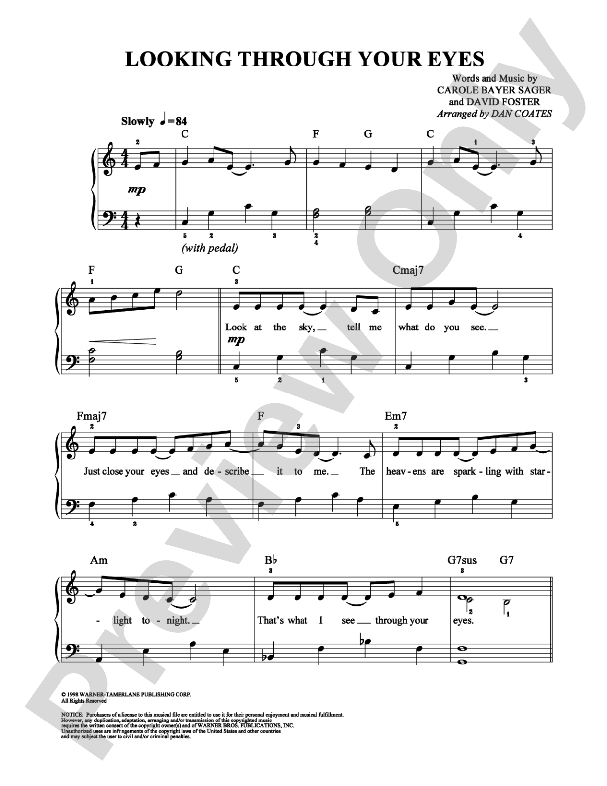 Looking Through Your Eyes: Easy Piano Digital Sheet Music