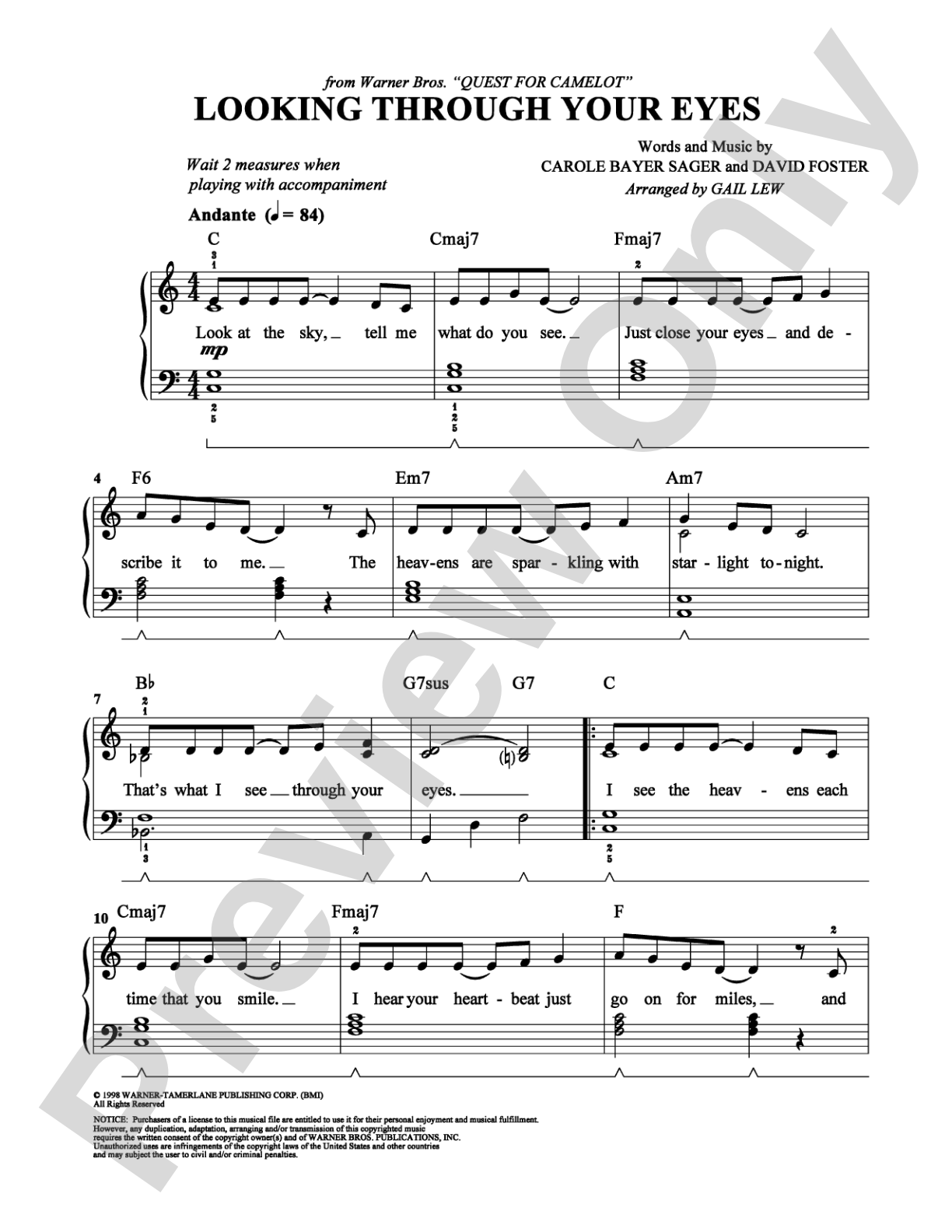 Looking Through Your Eyes: Easy Piano Digital Sheet Music