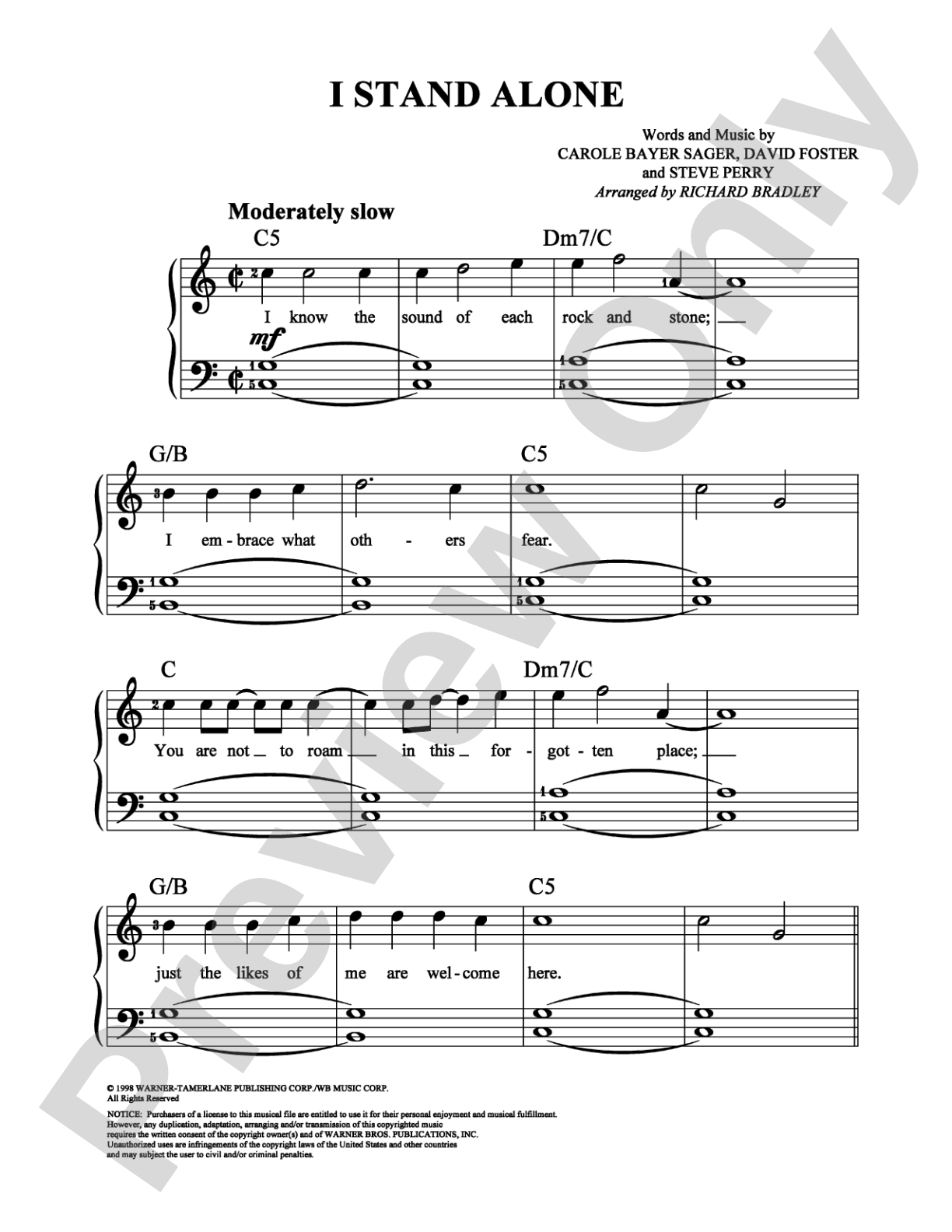 I Stand Alone: Easy Piano Digital Sheet Music