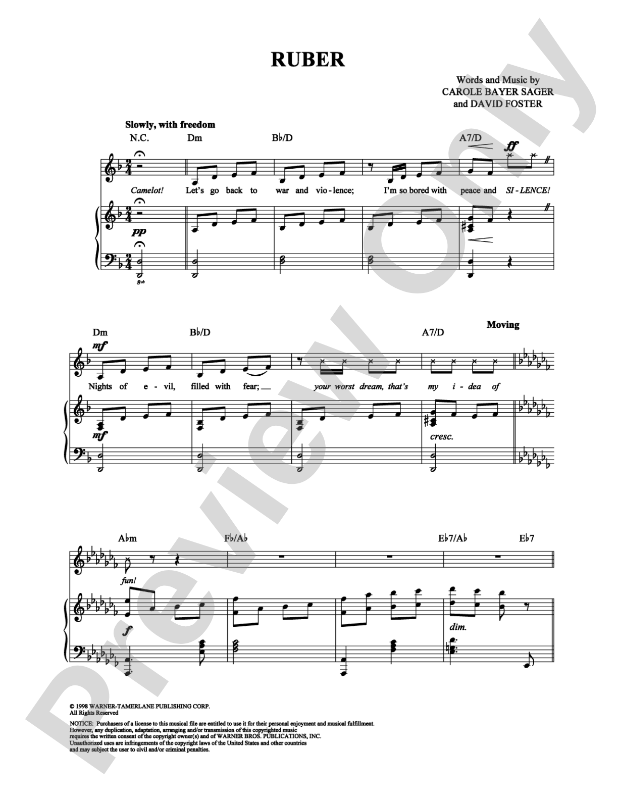 Ruber: Piano/Vocal/Chords Digital Sheet Music