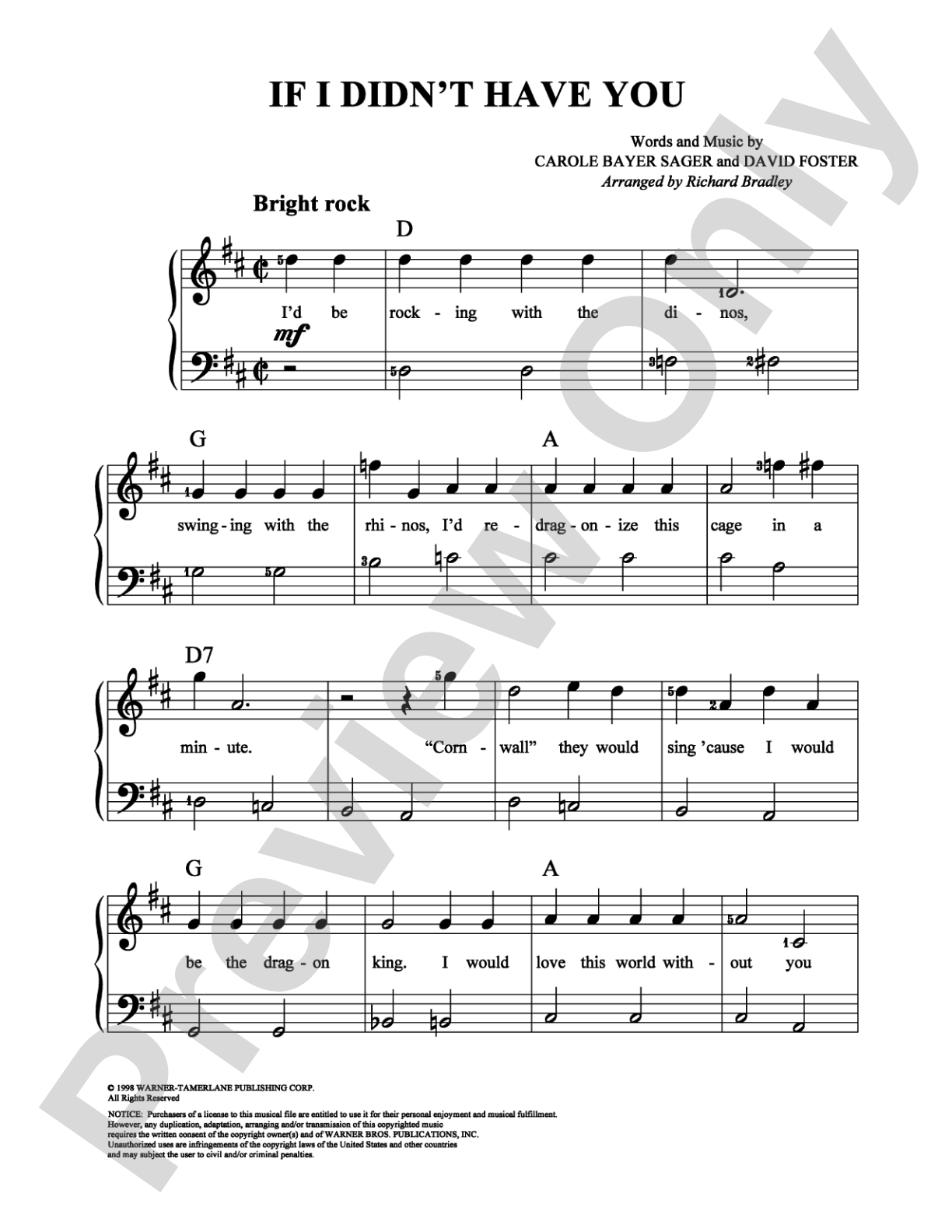 If I Didn't Have You: Easy Piano Digital Sheet Music