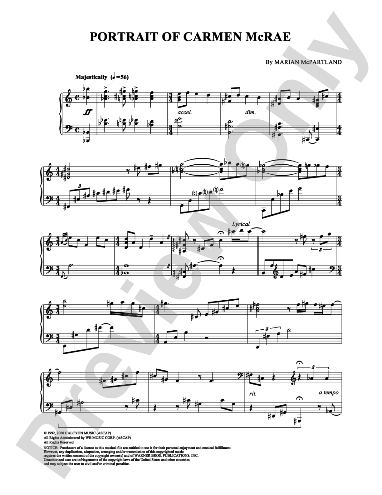 Portrait of Carmen McRae: Piano Digital Sheet Music