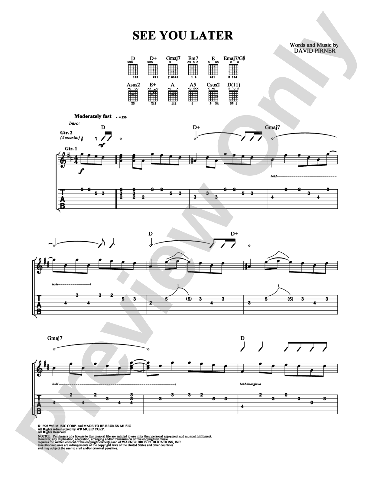 See You Later: Guitar TAB Digital Sheet Music