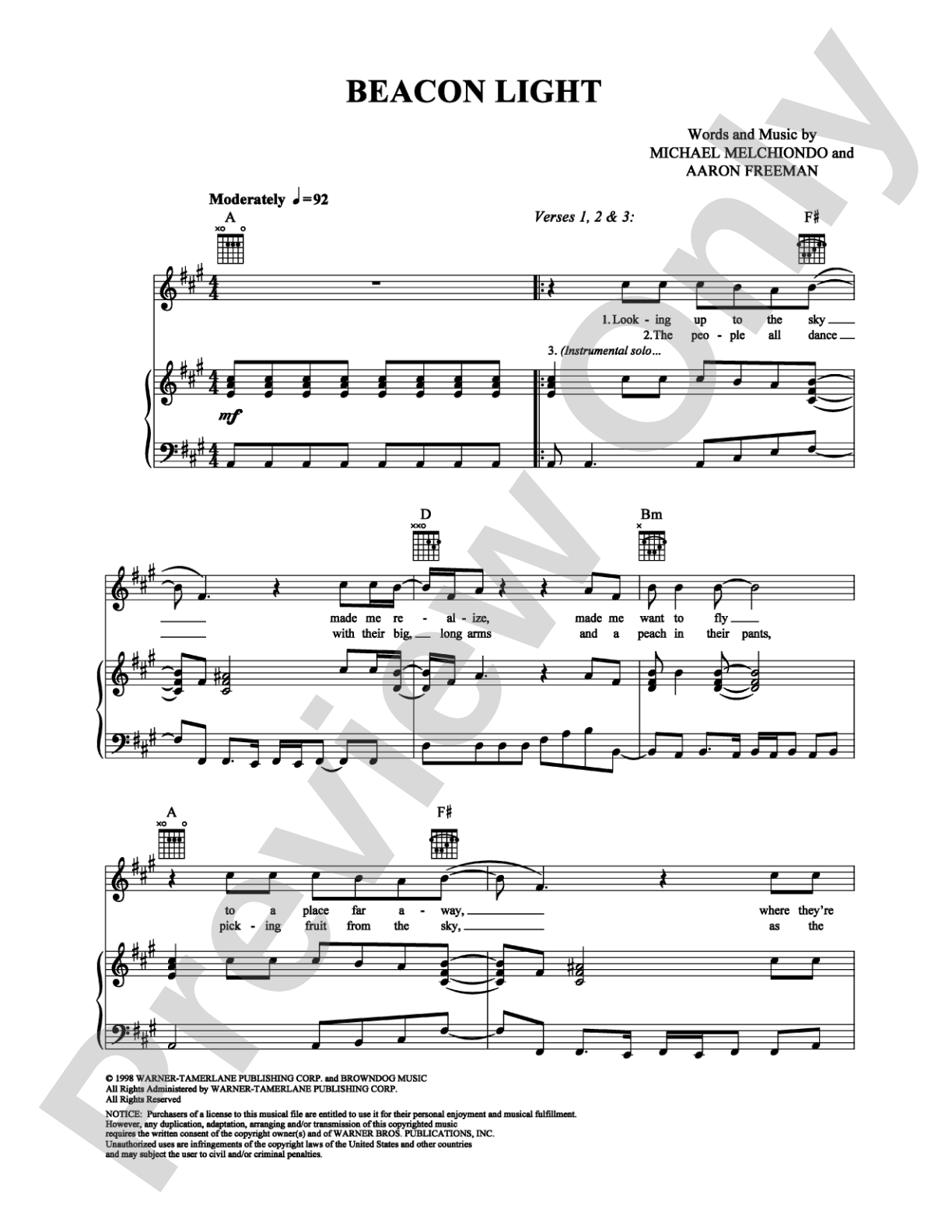 Beacon Light: Piano/Vocal/Chords Digital Sheet Music