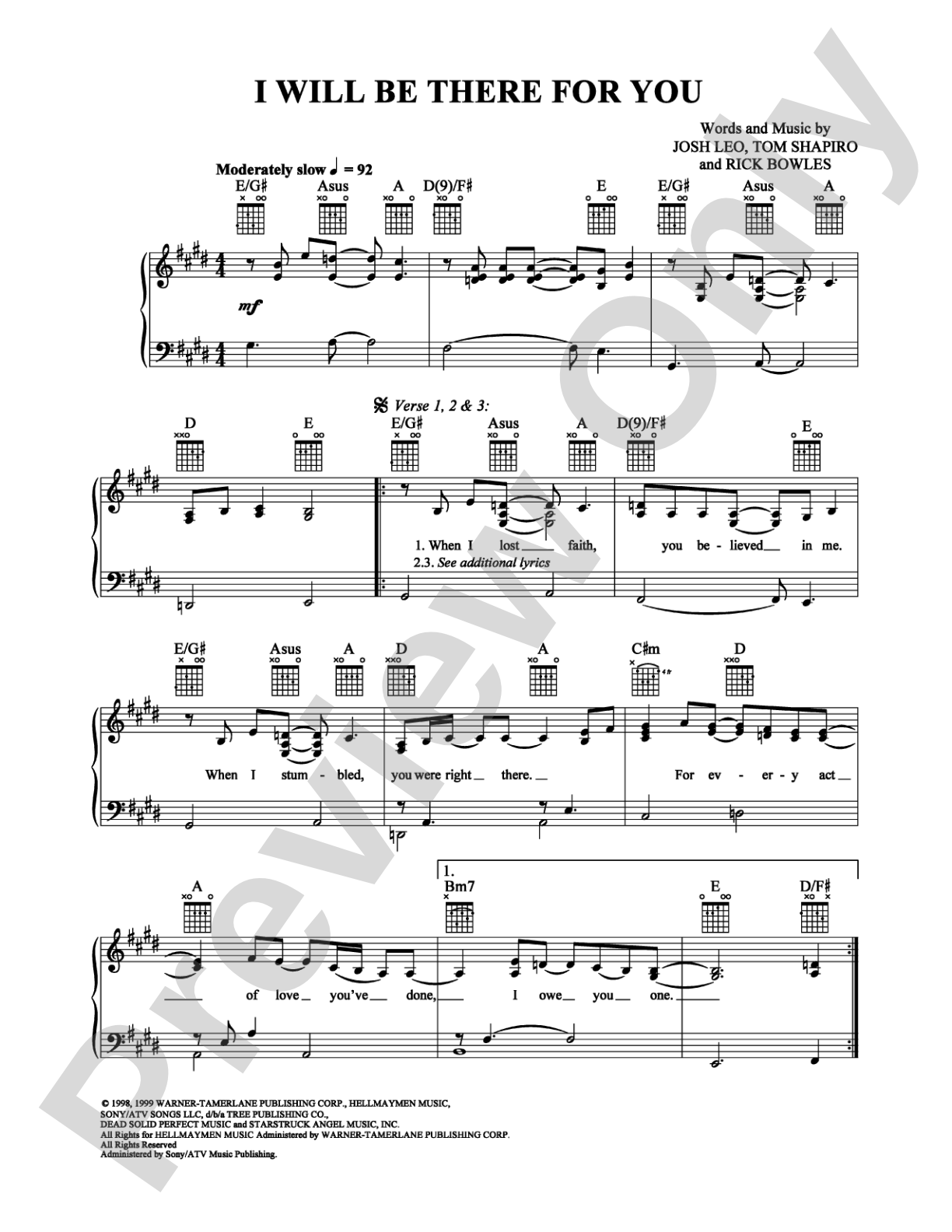I Will Be There For You: Piano/Vocal/Chords Digital Sheet Music