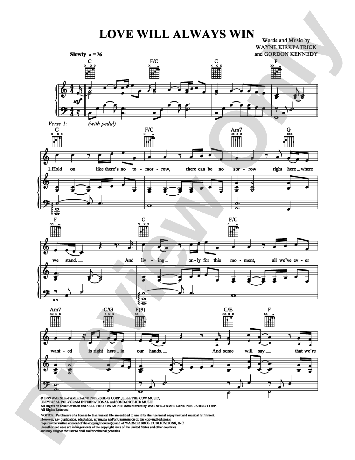 Love Will Always Win: Piano/Vocal/Chords Digital Sheet Music