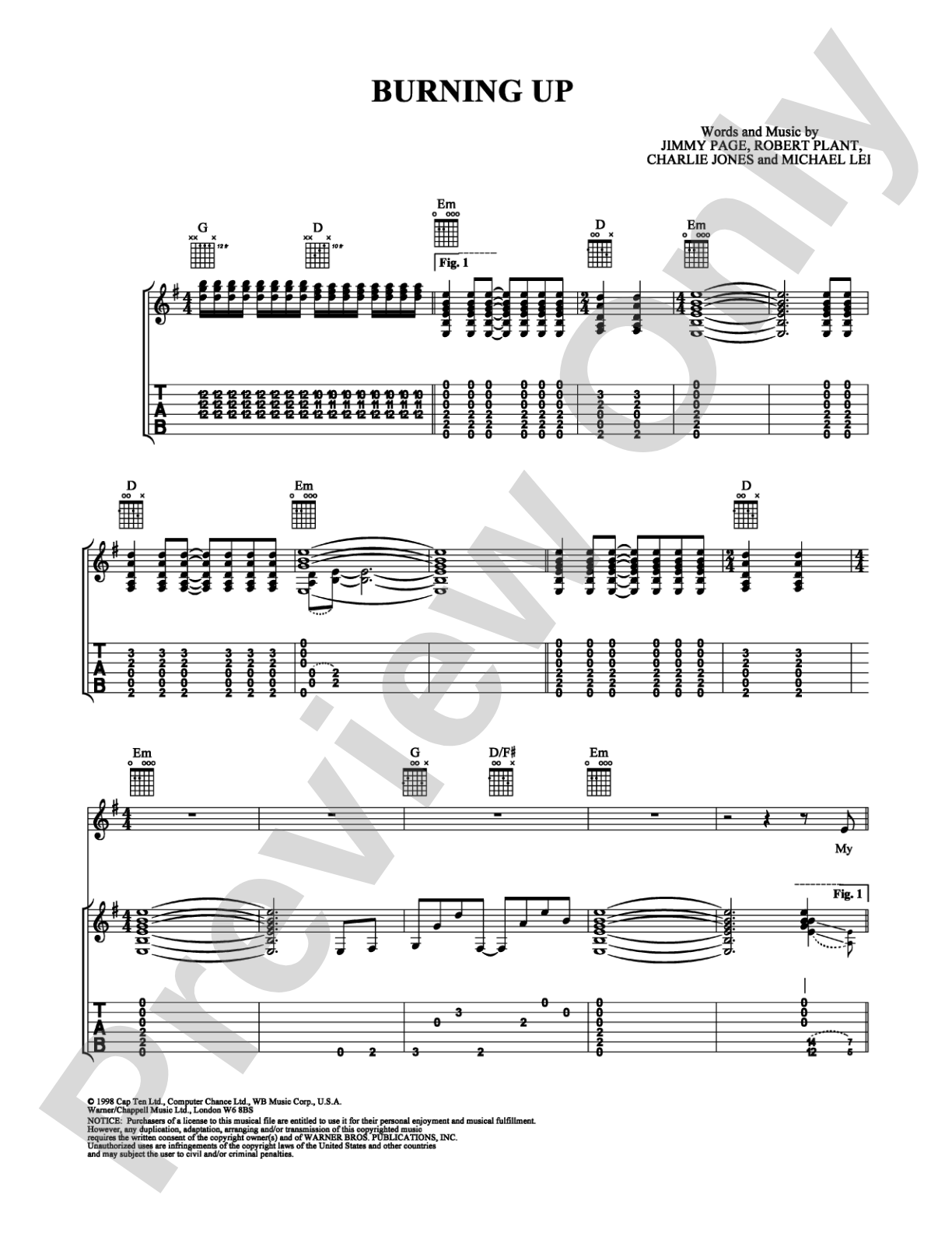 Burning Up: Guitar TAB Digital Sheet Music