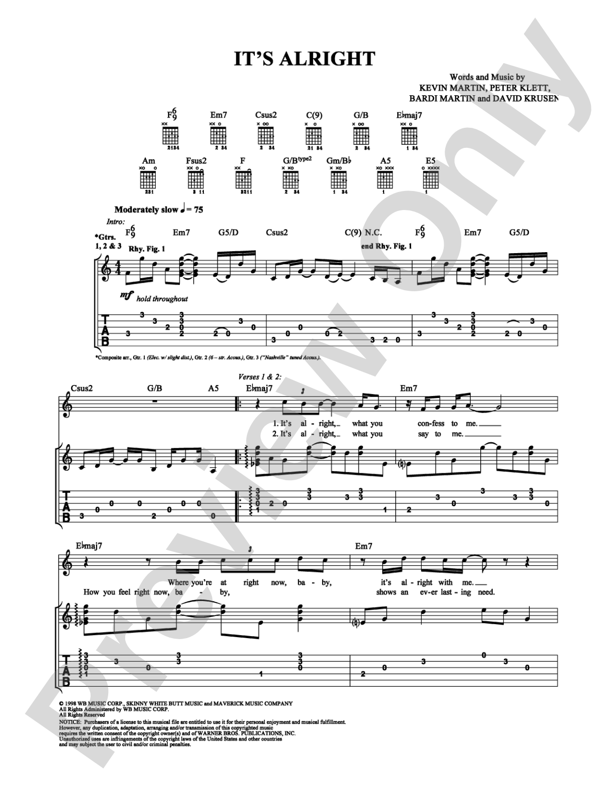 It's Alright: Guitar TAB Digital Sheet Music