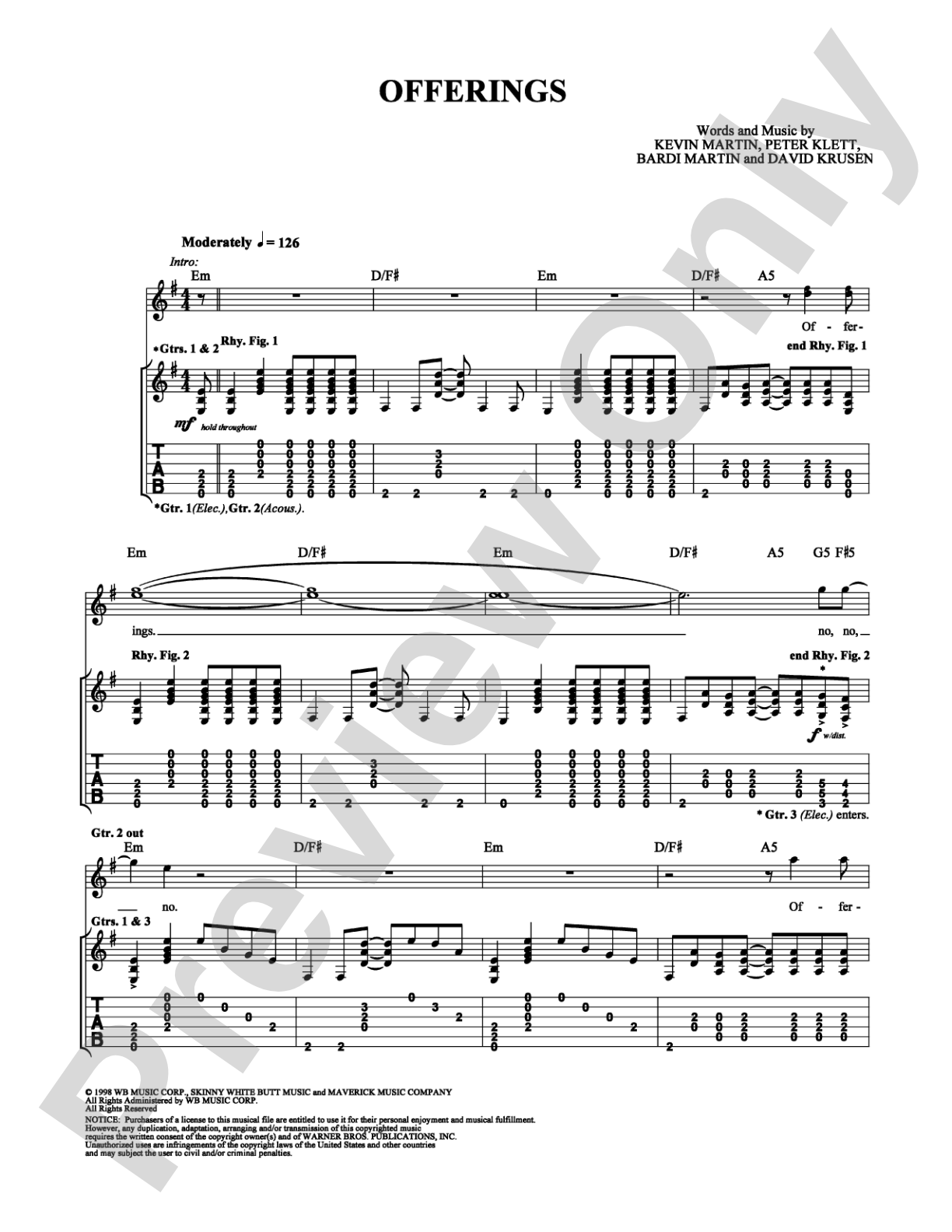 Offerings: Guitar TAB Digital Sheet Music