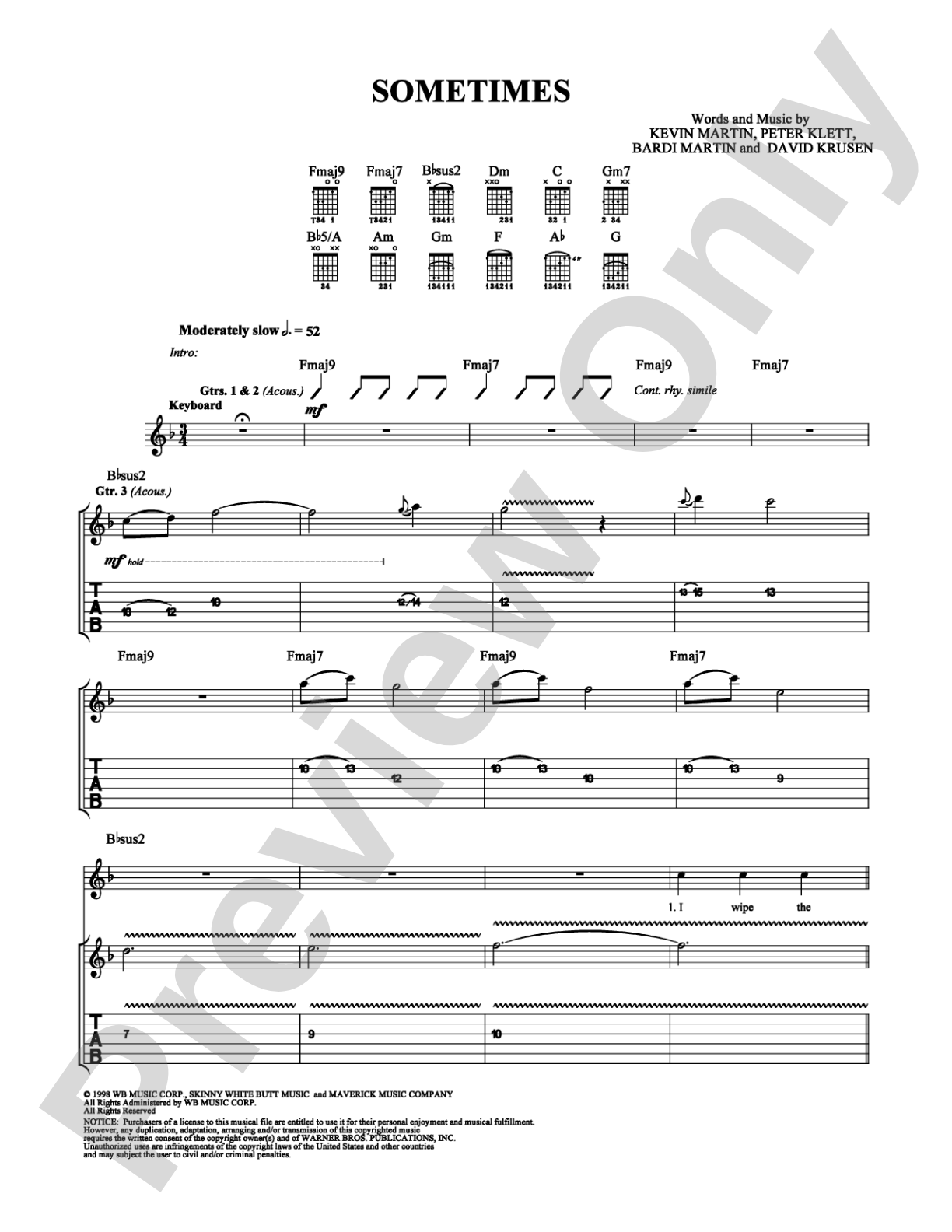 Sometimes: Guitar TAB Digital Sheet Music