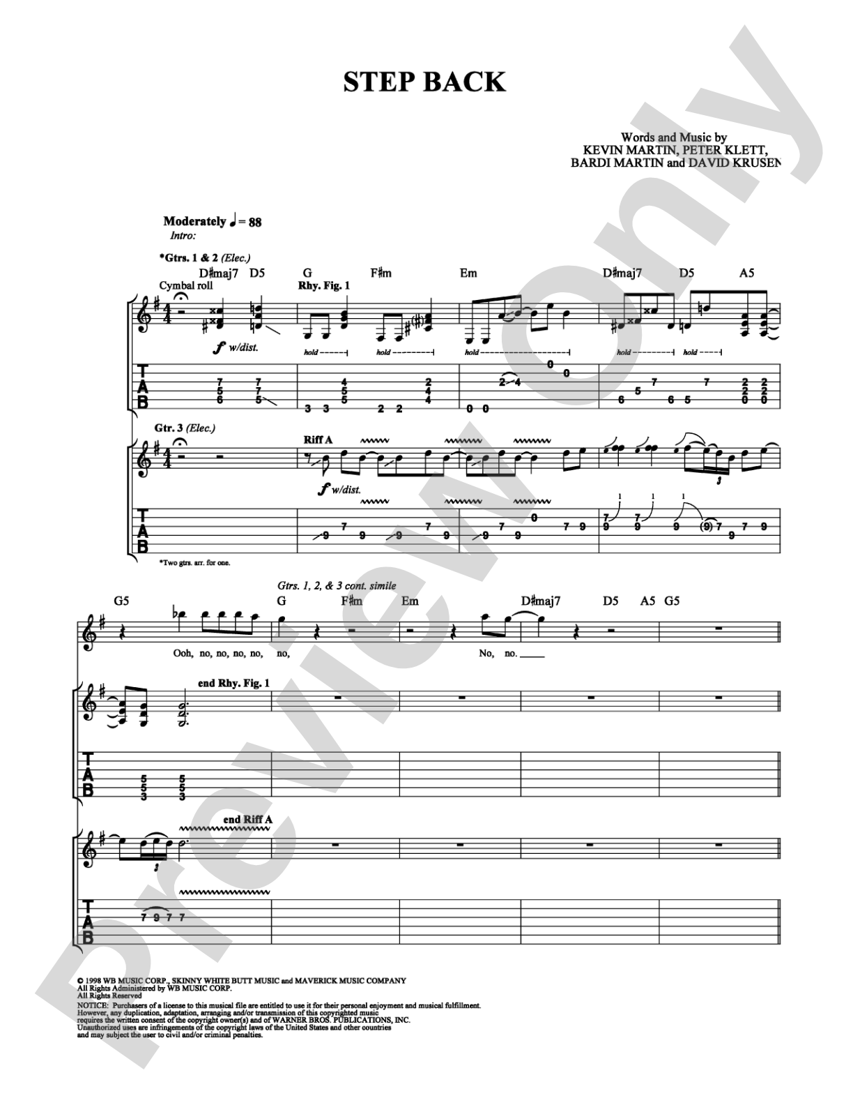 Step Back: Guitar TAB Digital Sheet Music
