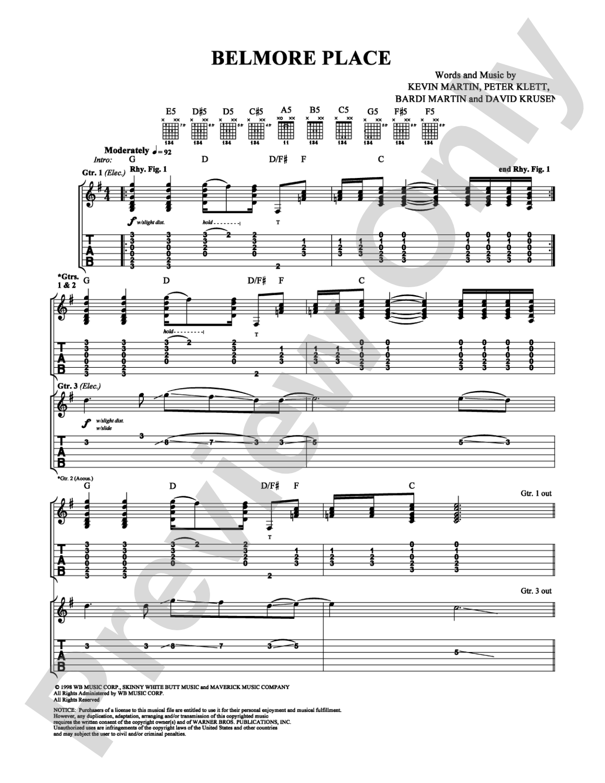 Belmore Place: Guitar TAB Digital Sheet Music