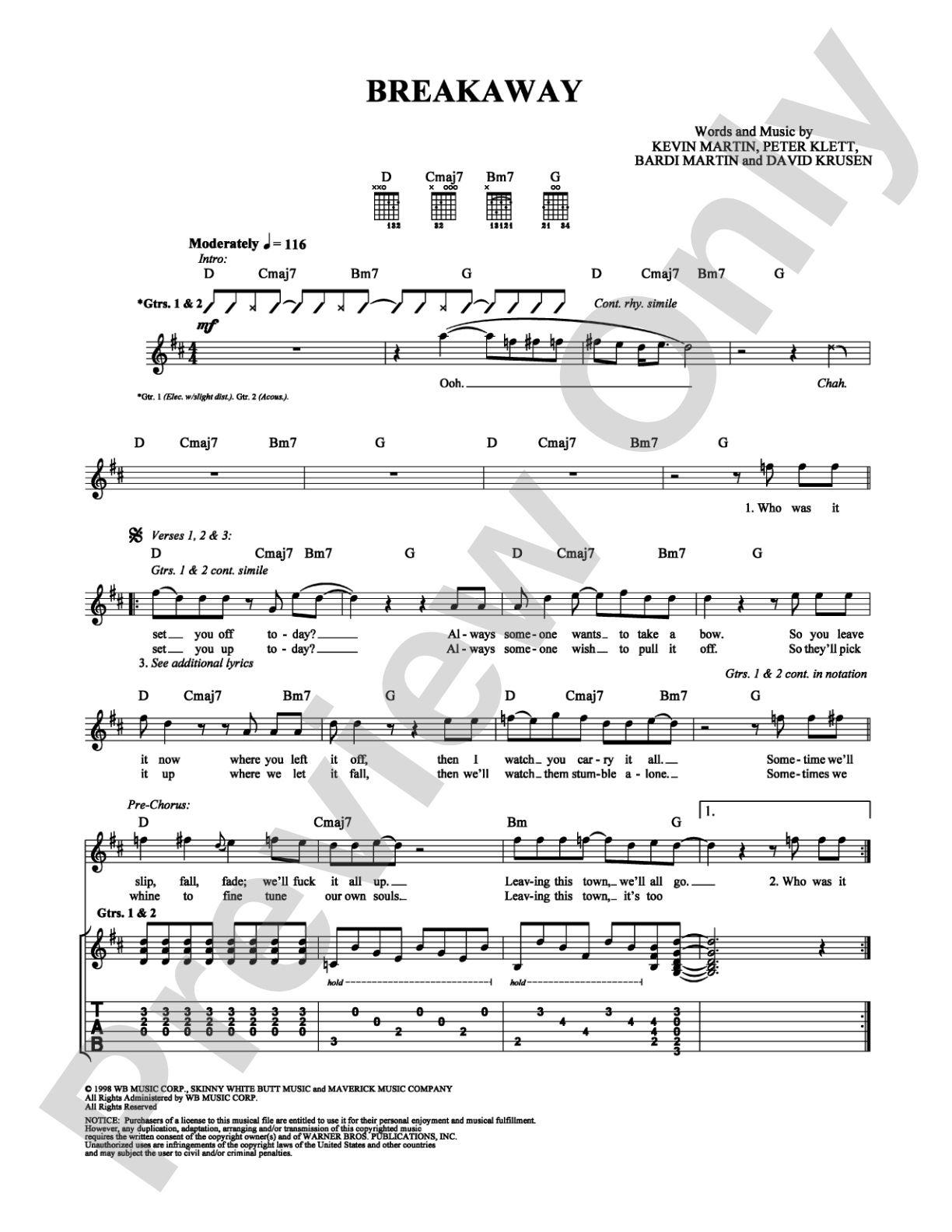 Breakaway: Guitar TAB Digital Sheet Music