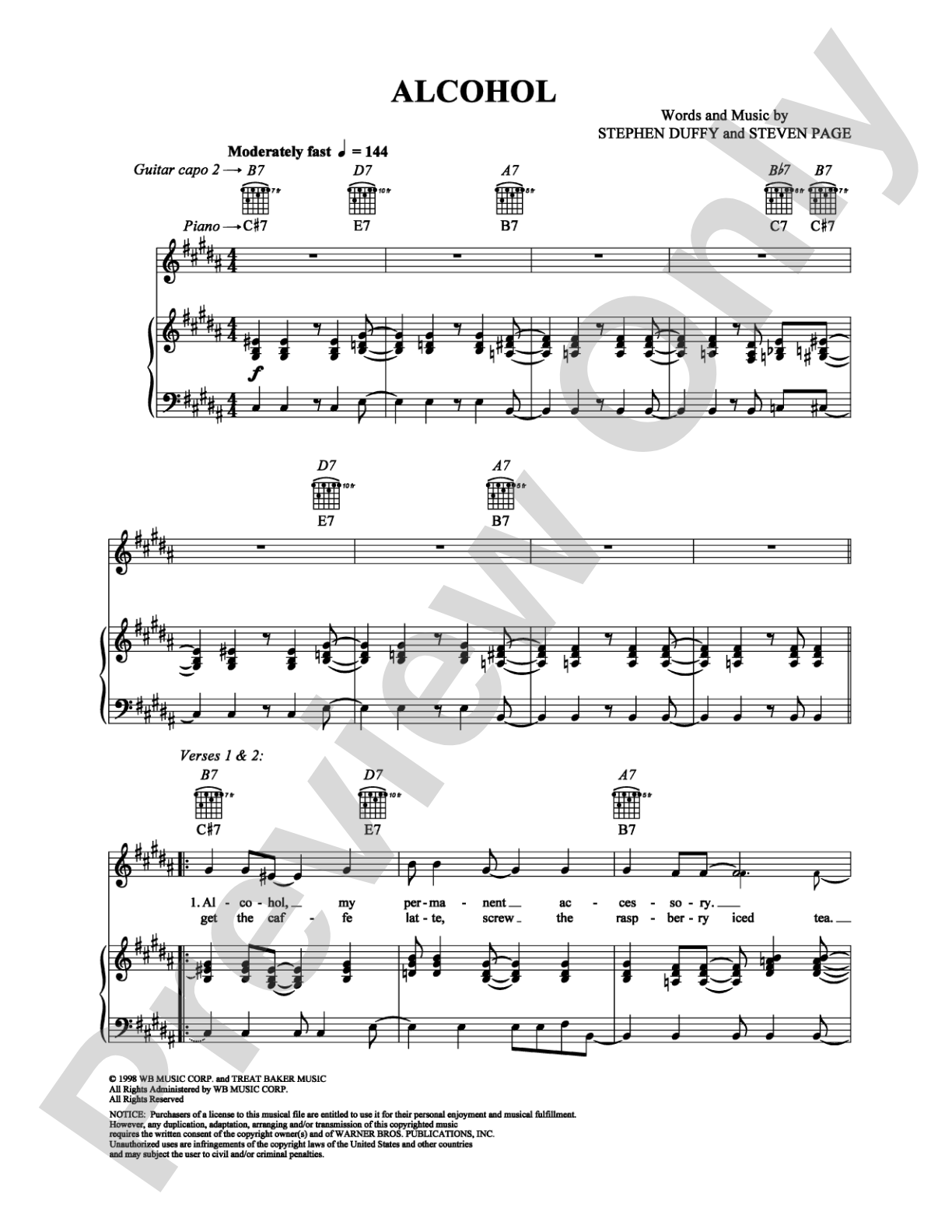 Alcohol: Piano/Vocal/Chords Digital Sheet Music