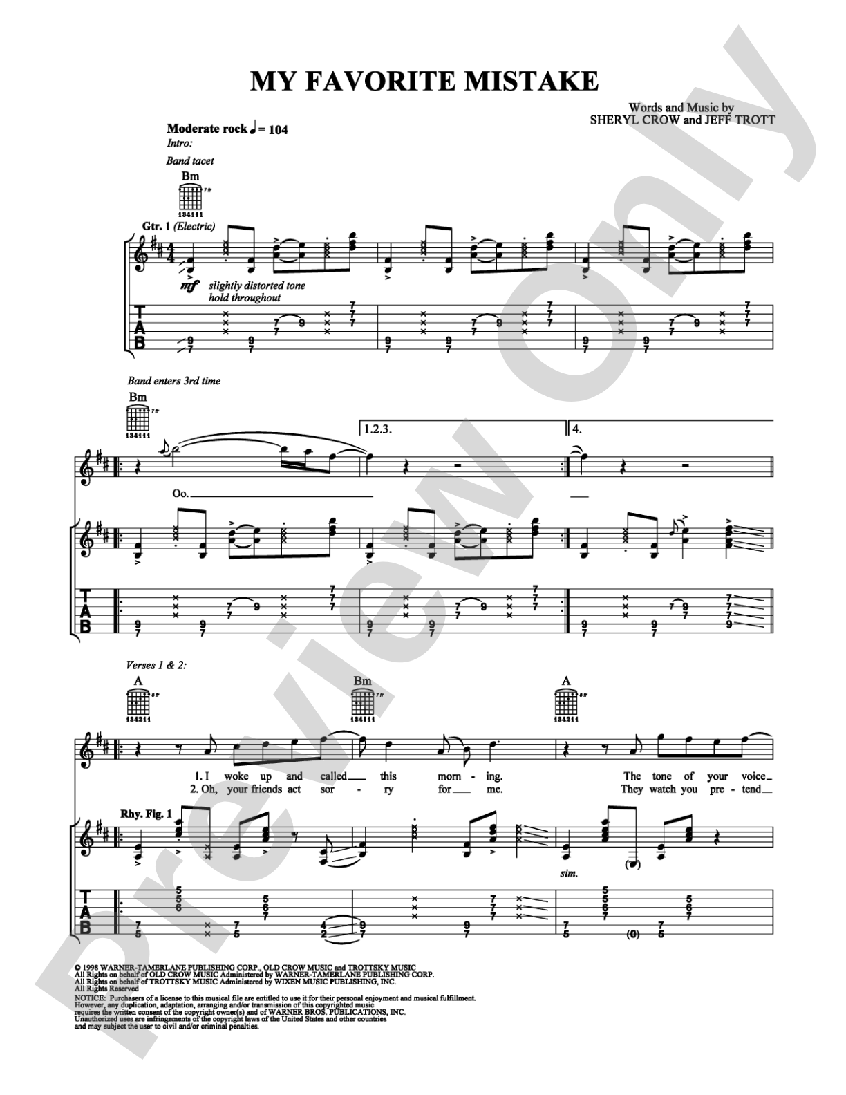 My Favorite Mistake: Guitar TAB Digital Sheet Music