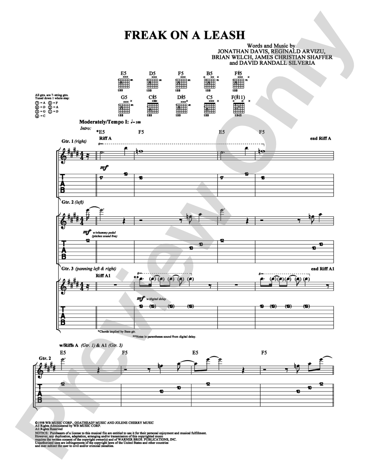 Freak On A Leash: Guitar TAB Digital Sheet Music