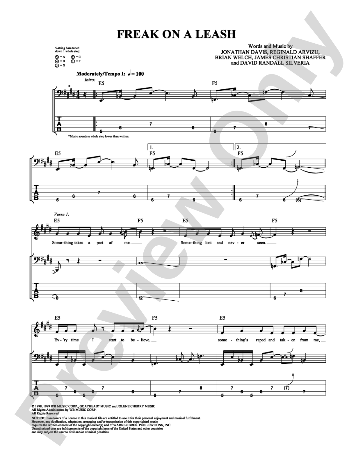 Freak On A Leash: Bass TAB Digital Sheet Music