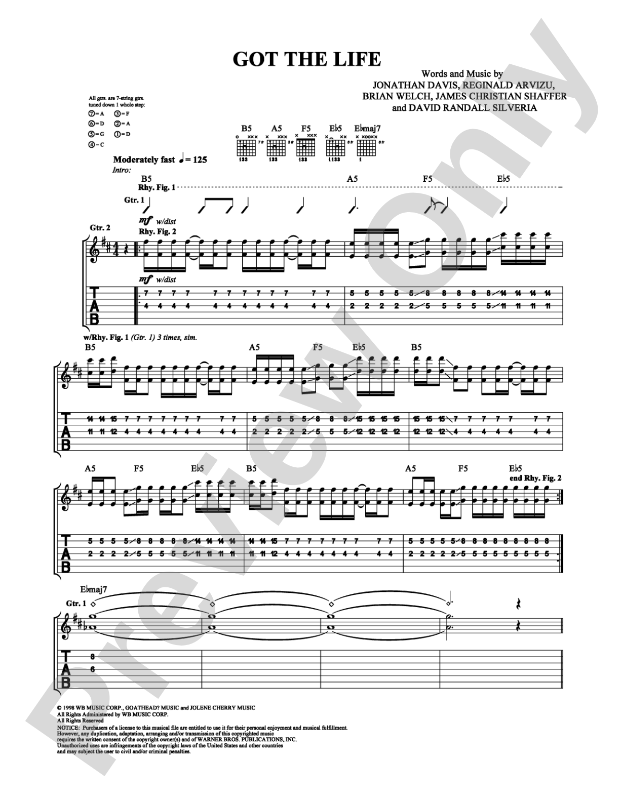 Got the Life: Guitar TAB Digital Sheet Music