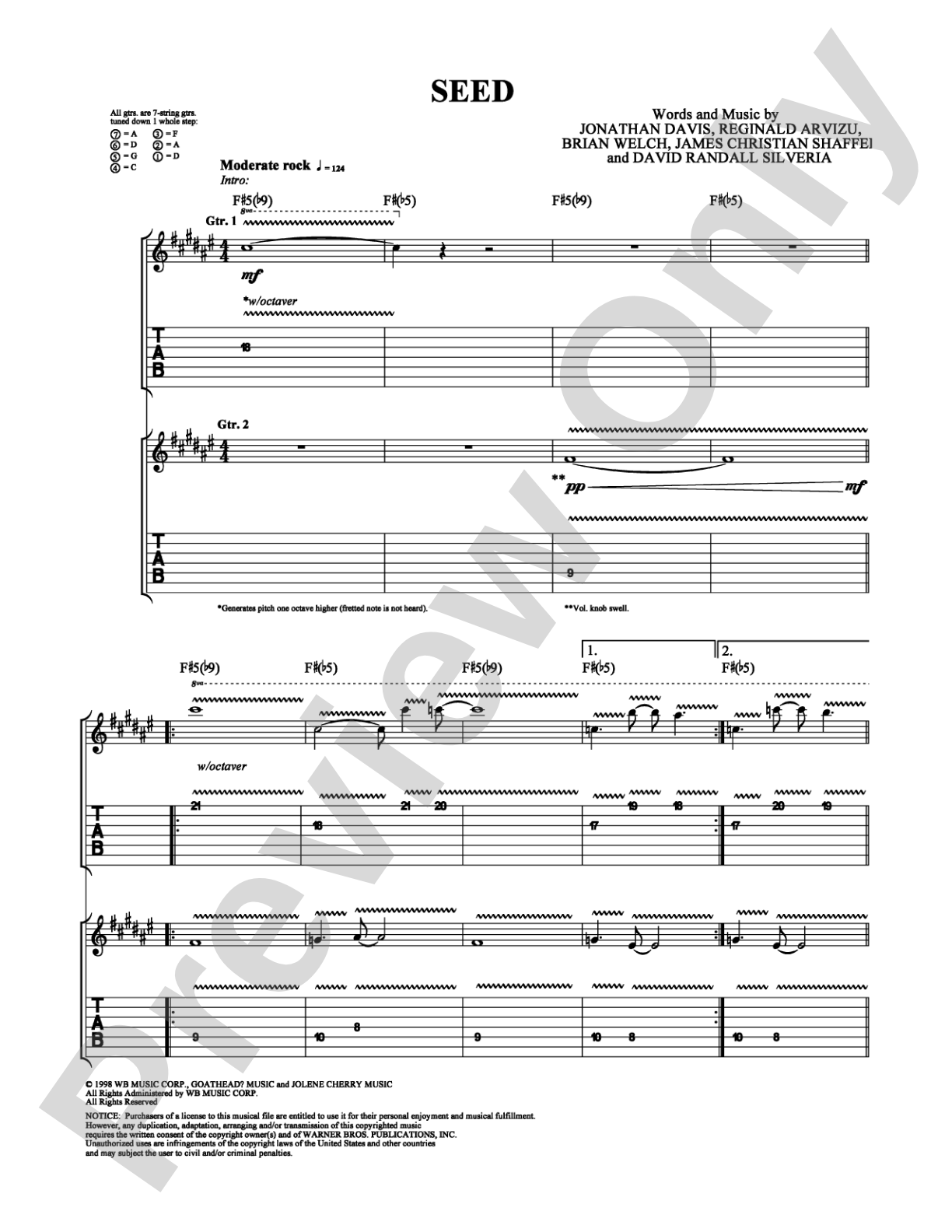 Seed: Guitar TAB Digital Sheet Music