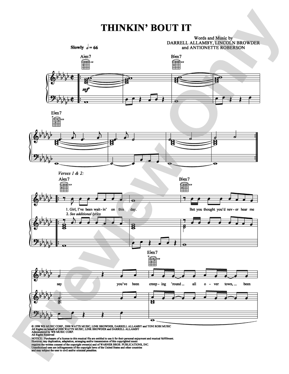 Thinkin' Bout It: Piano/Vocal/Chords Digital Sheet Music