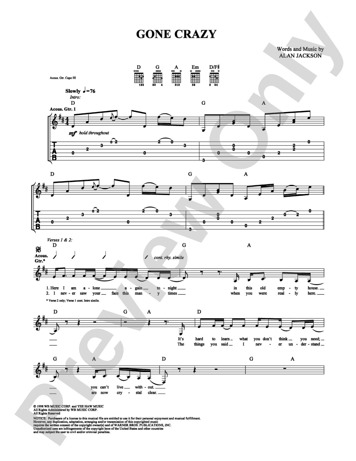 Gone Crazy: Guitar TAB Digital Sheet Music