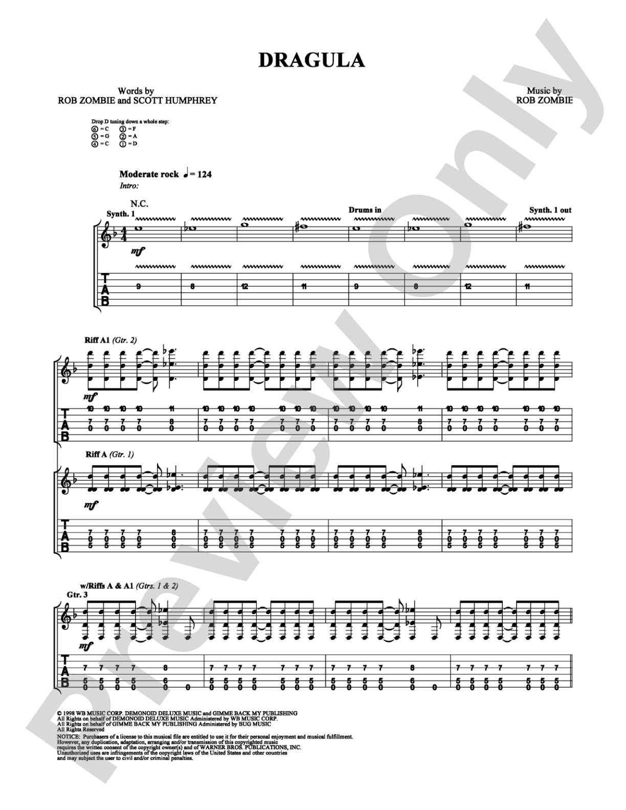 Dragula: Guitar TAB Digital Sheet Music