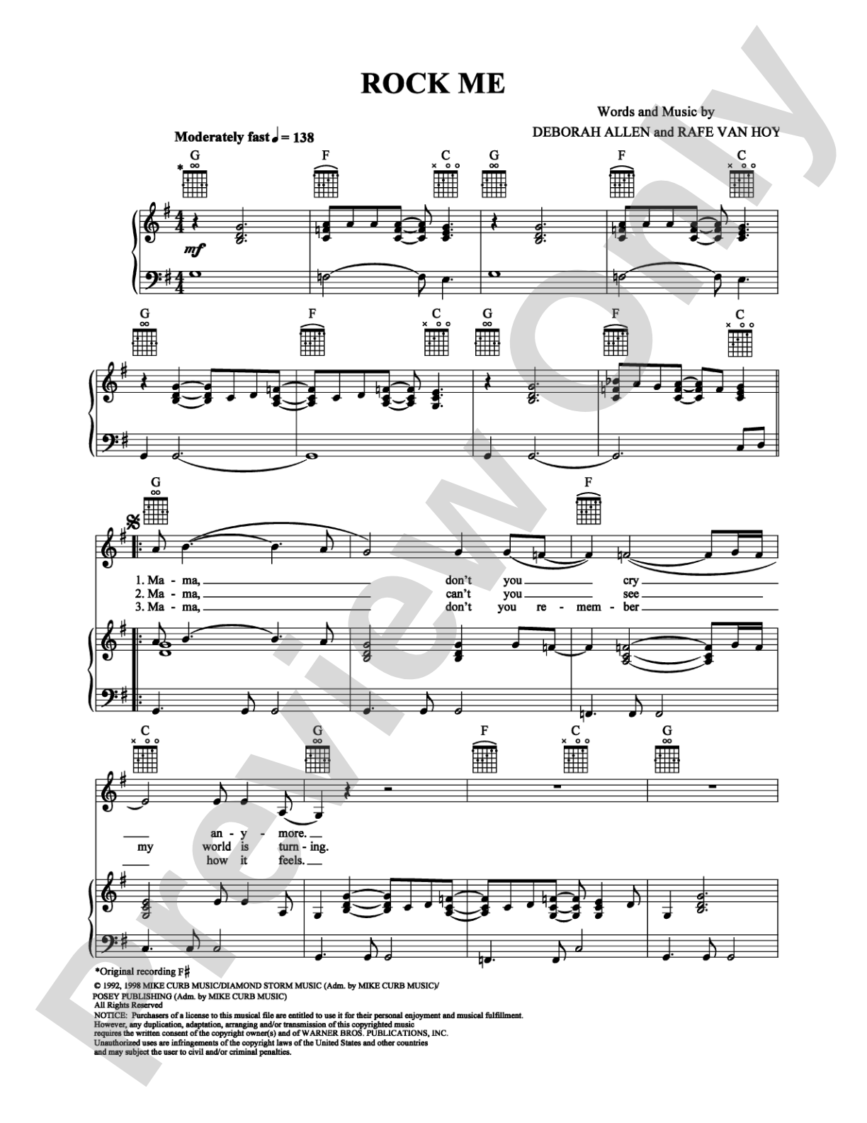 Rock Me: Piano/Vocal/Chords Digital Sheet Music