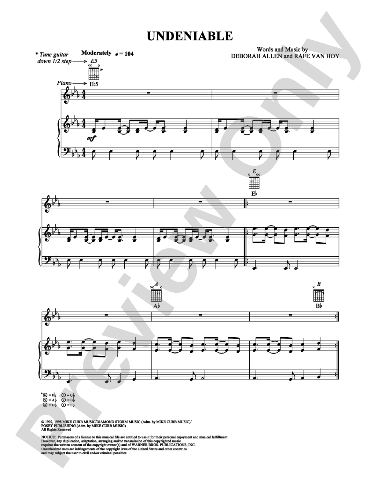 Undeniable: Piano/Vocal/Chords Digital Sheet Music
