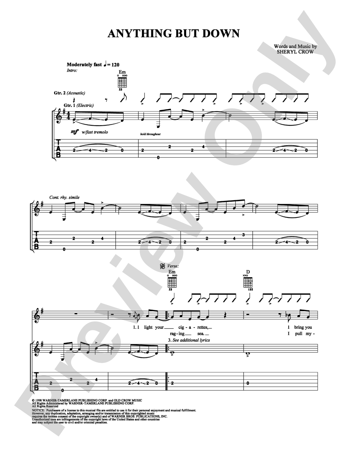 Anything But Down: Guitar TAB Digital Sheet Music
