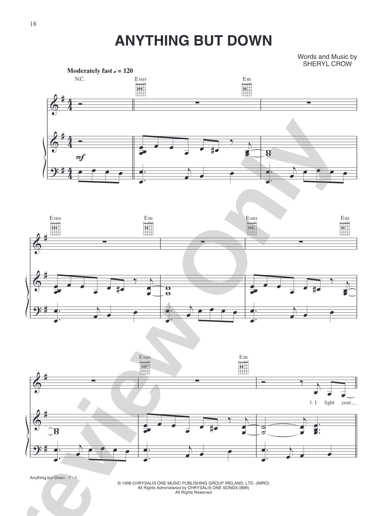 Anything but Down: Piano/Vocal/Chords Digital Sheet Music