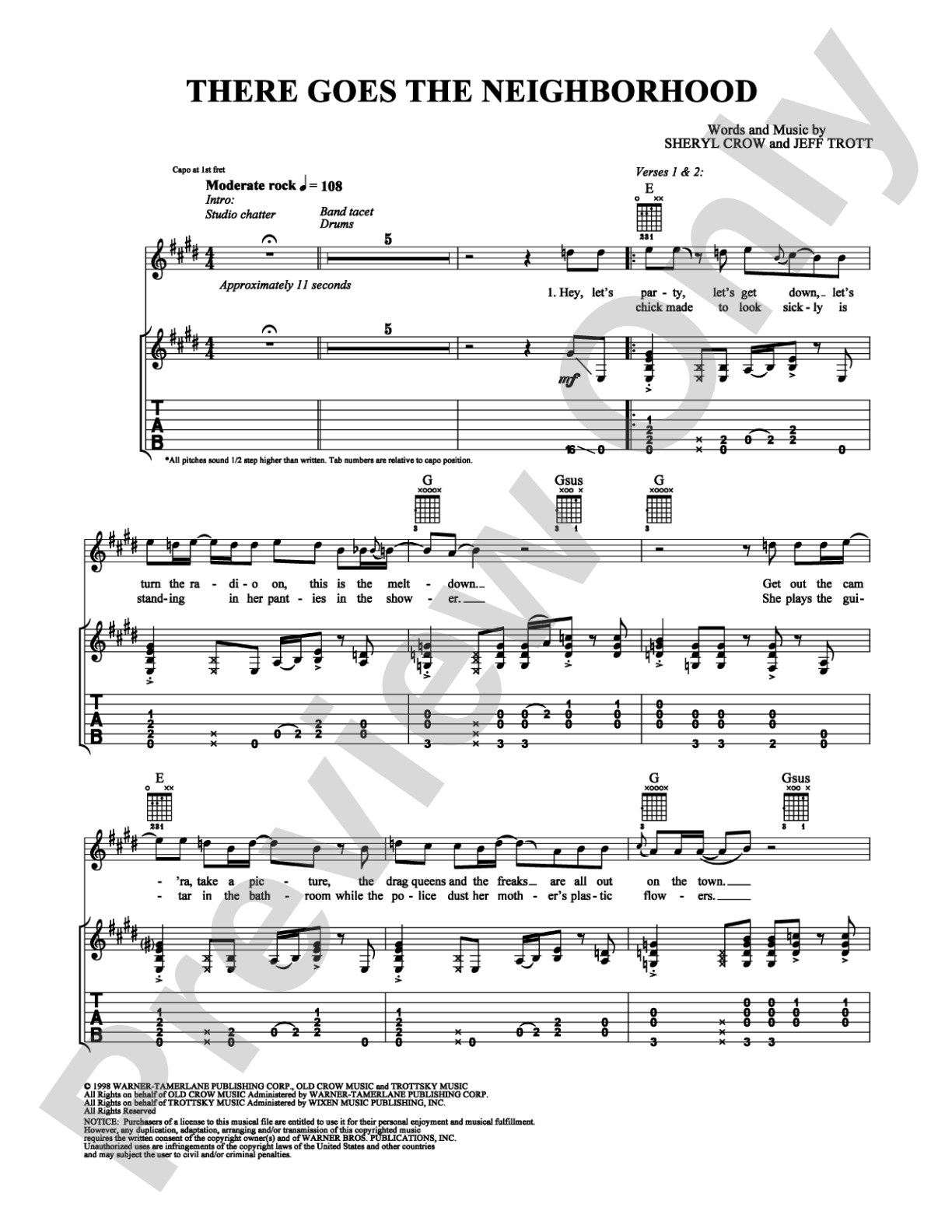 There Goes the Neighborhood: Guitar TAB Digital Sheet Music